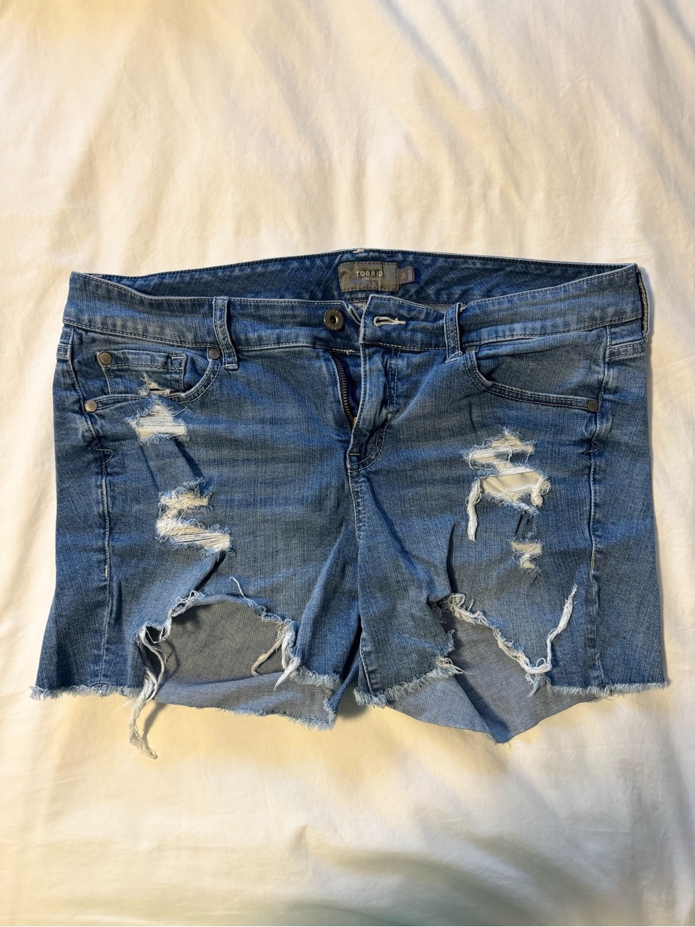 torrid Ripped Mid-Blue Denim Shorts